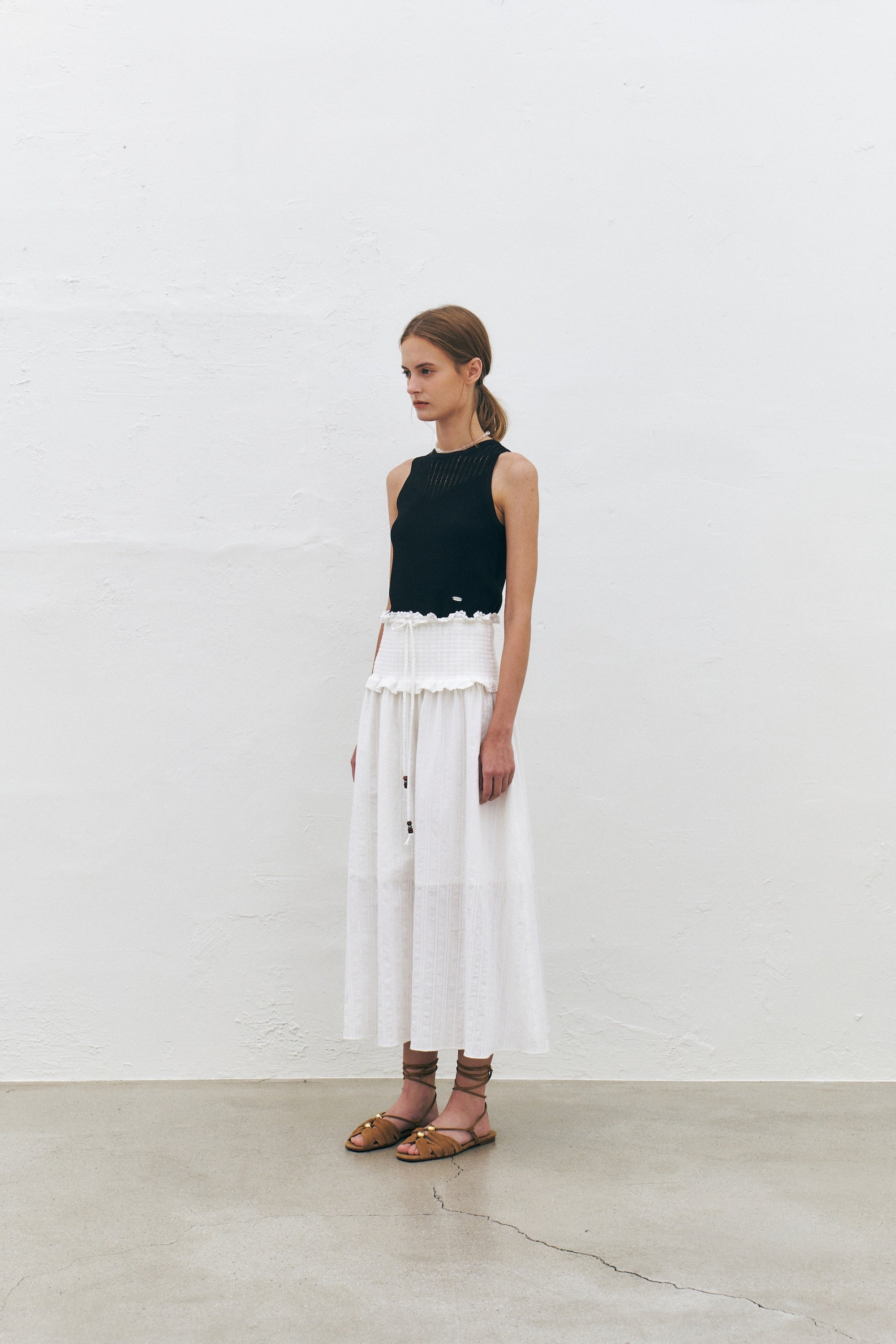 Smocked Cotton Long Skirt