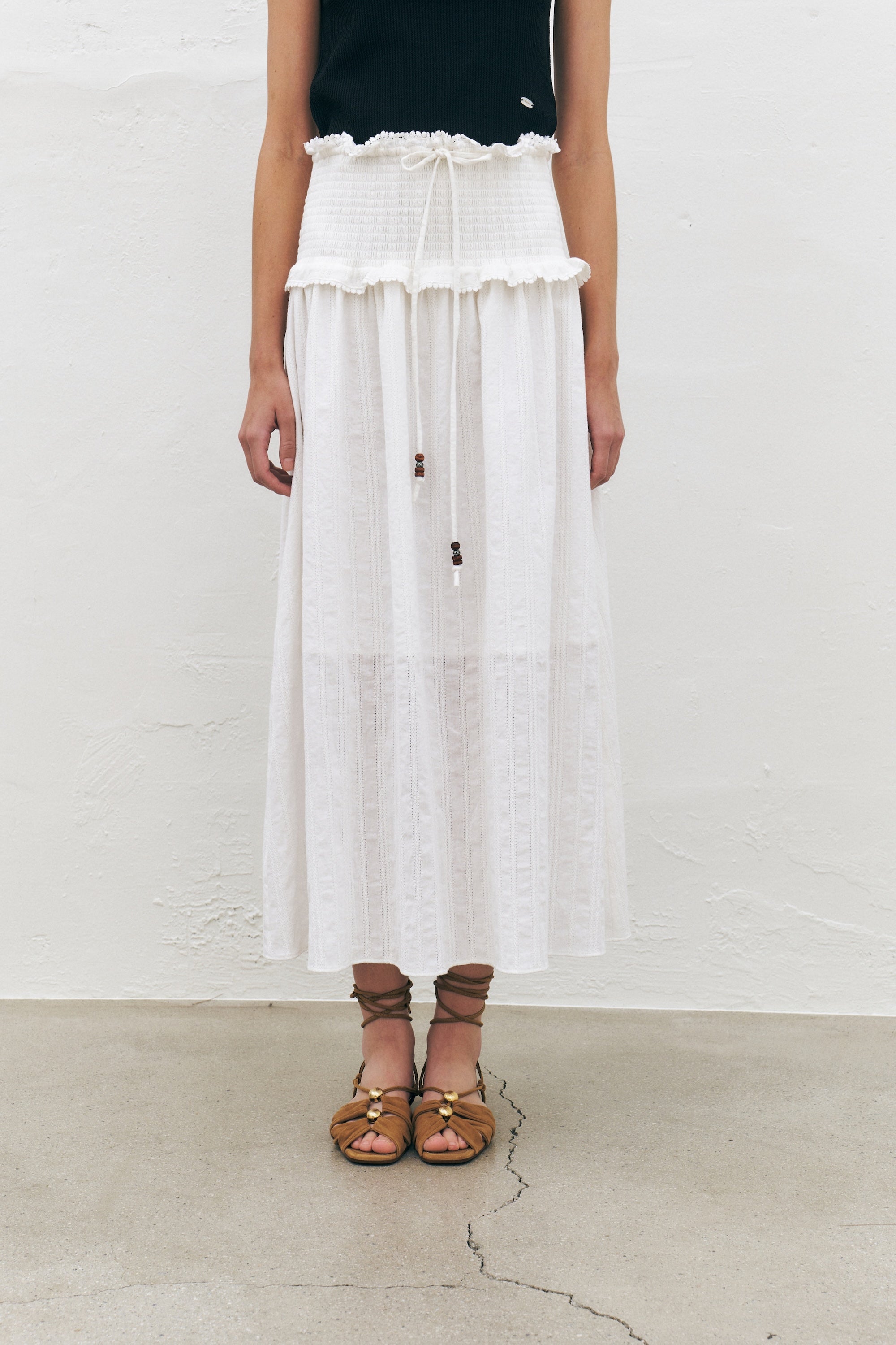 Smocked Cotton Long Skirt