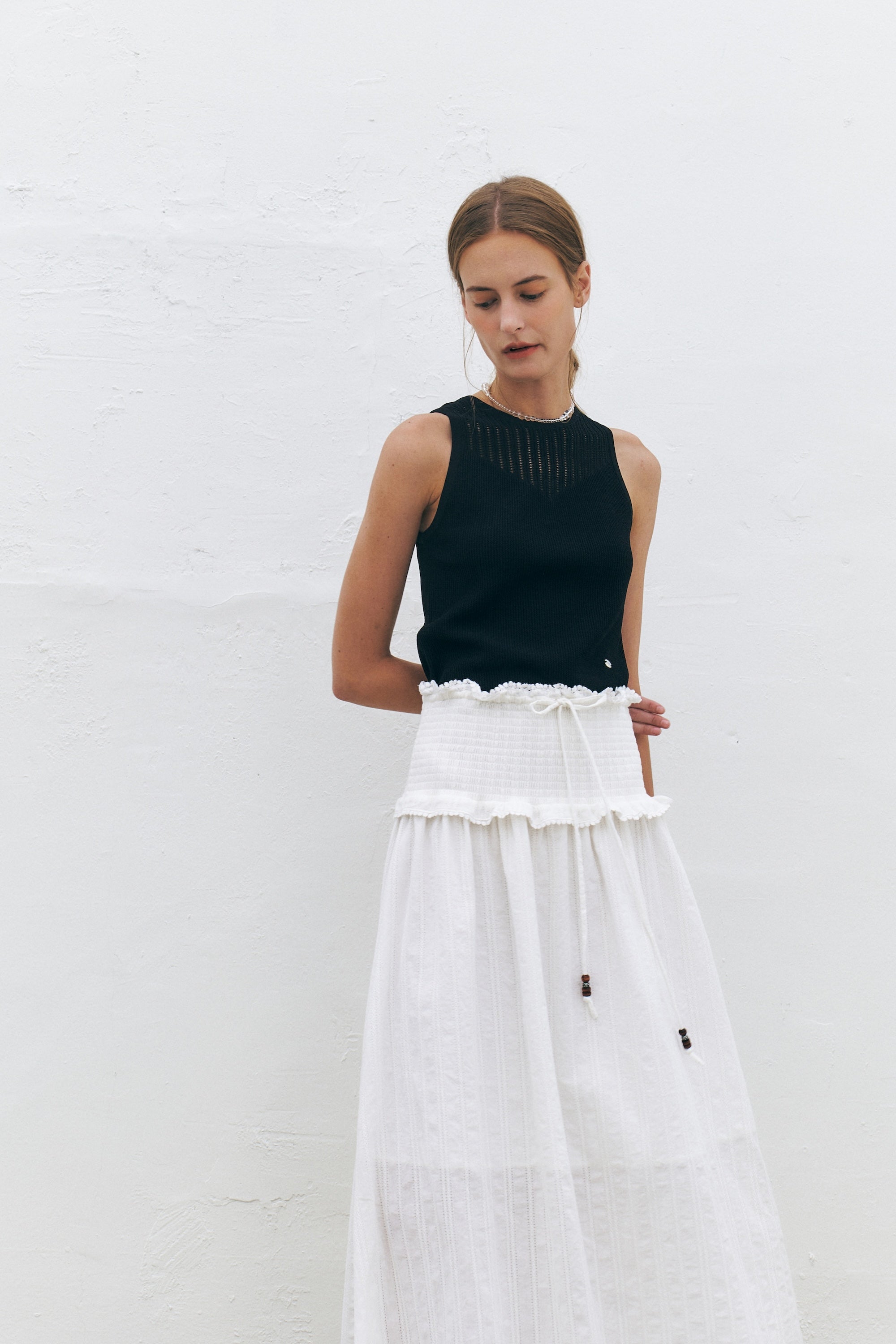 Smocked Cotton Long Skirt