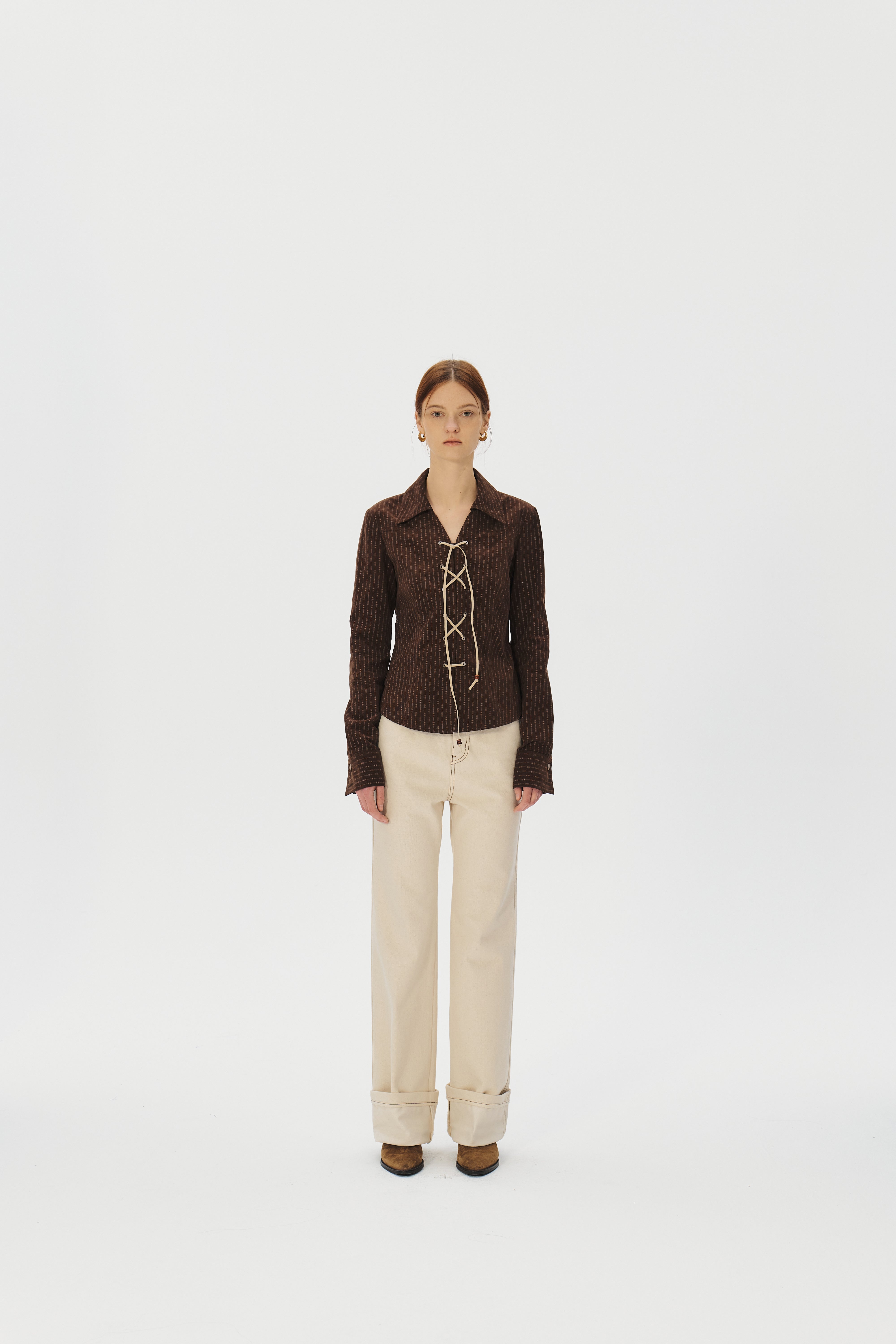 Patterned corduroy string blouse