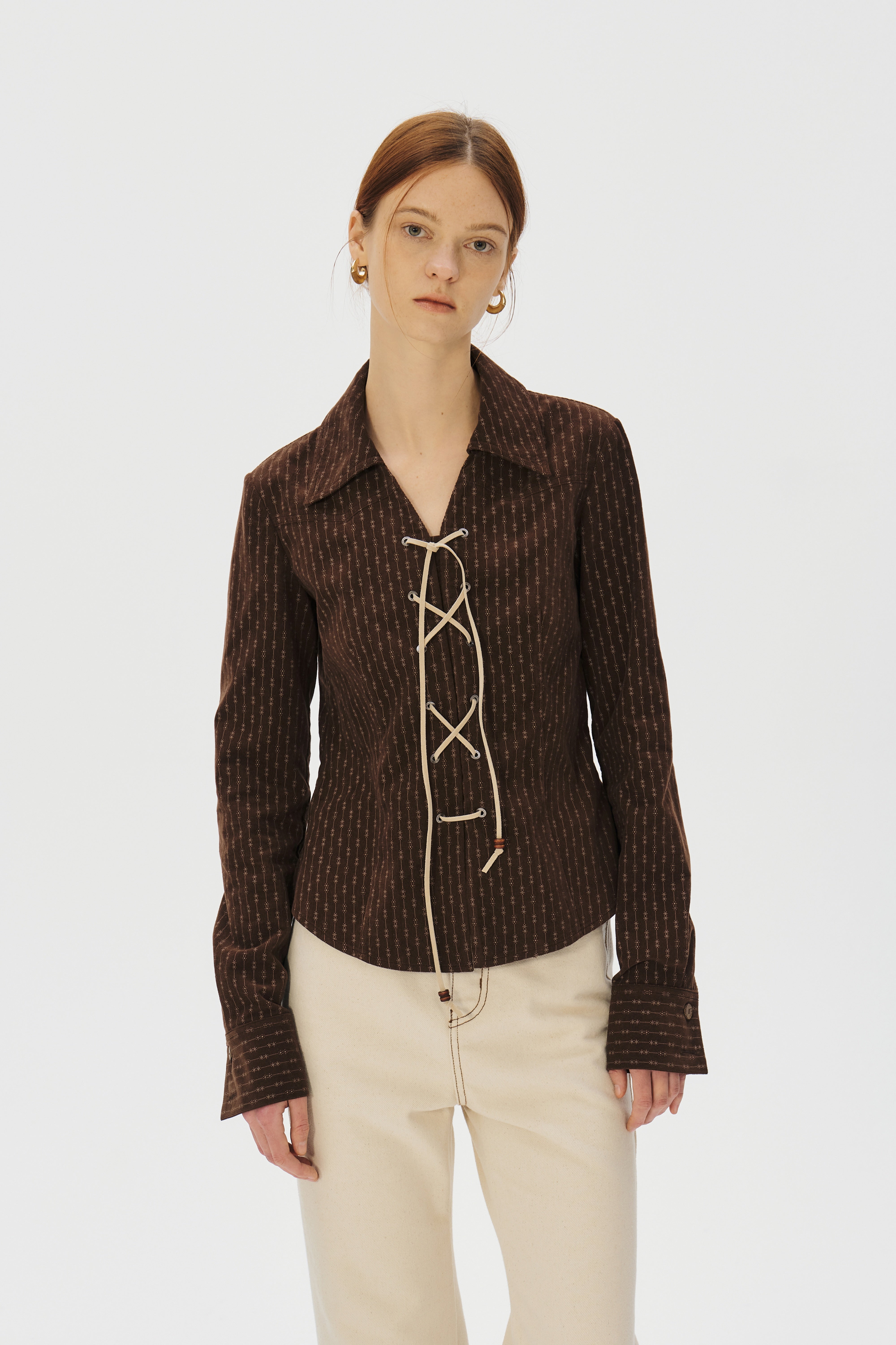 Patterned corduroy string blouse