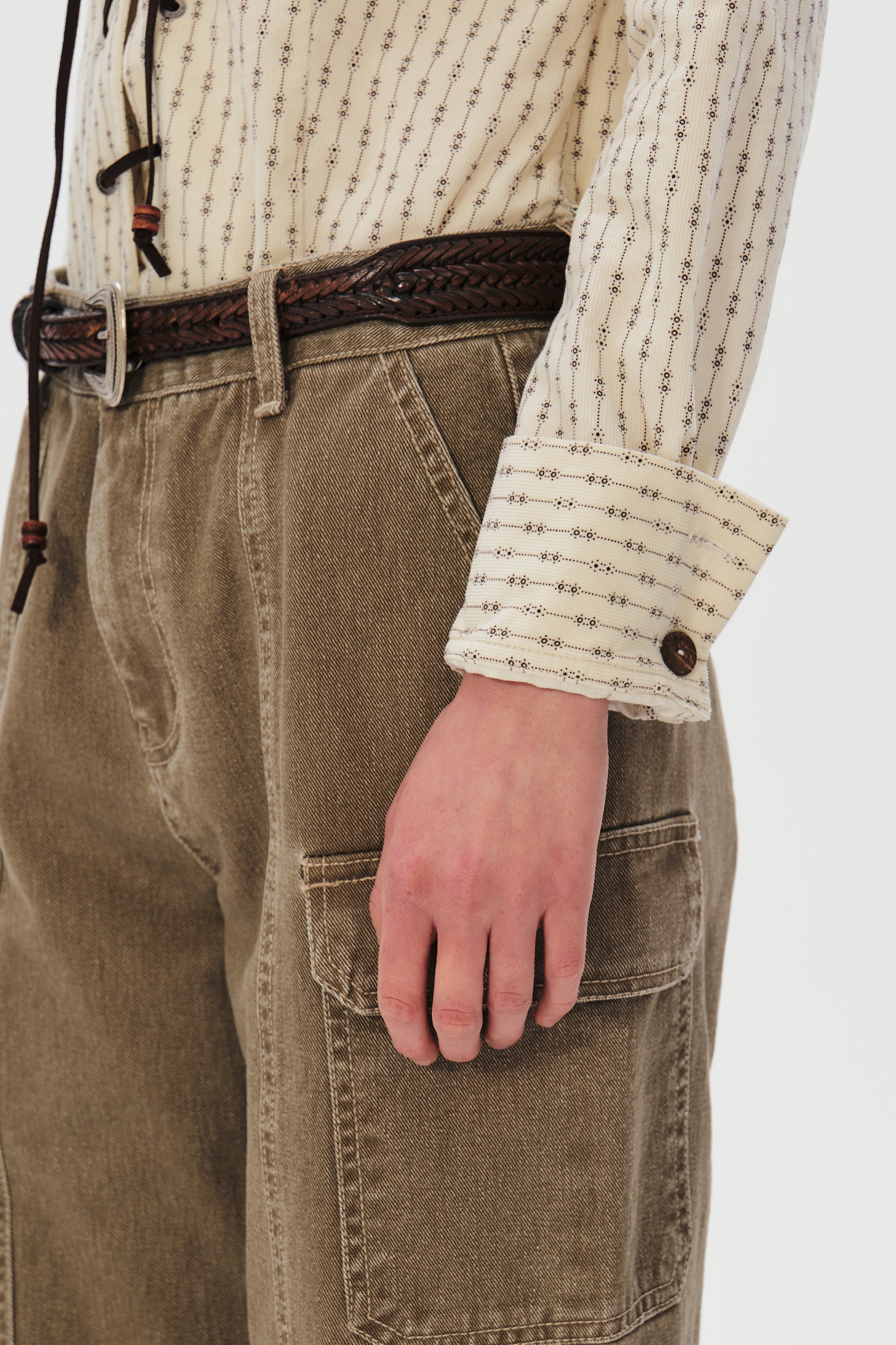 Patterned corduroy string blouse