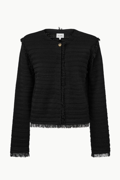 FRINGE KNIT CARDIGAN 黒　XL Fringe Long Sleeve Cardigan