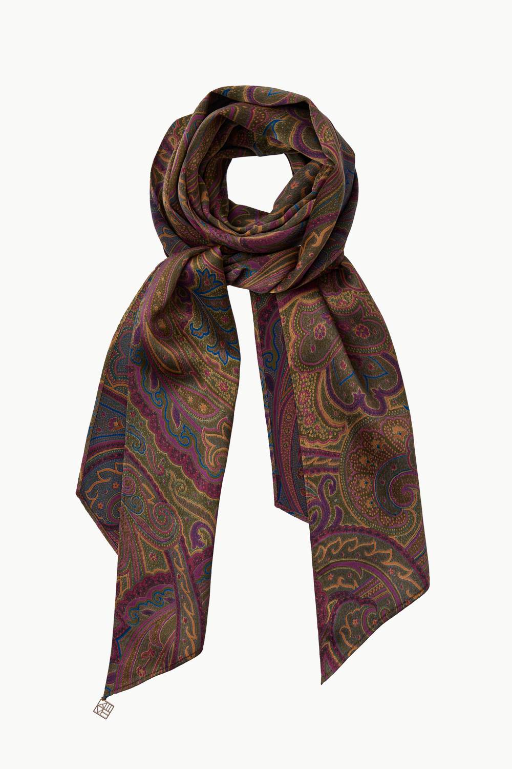 XmasセールScabal 120'sウール カシミヤ混 ネイビーストライプ Patterned Skinny Silk Scarf