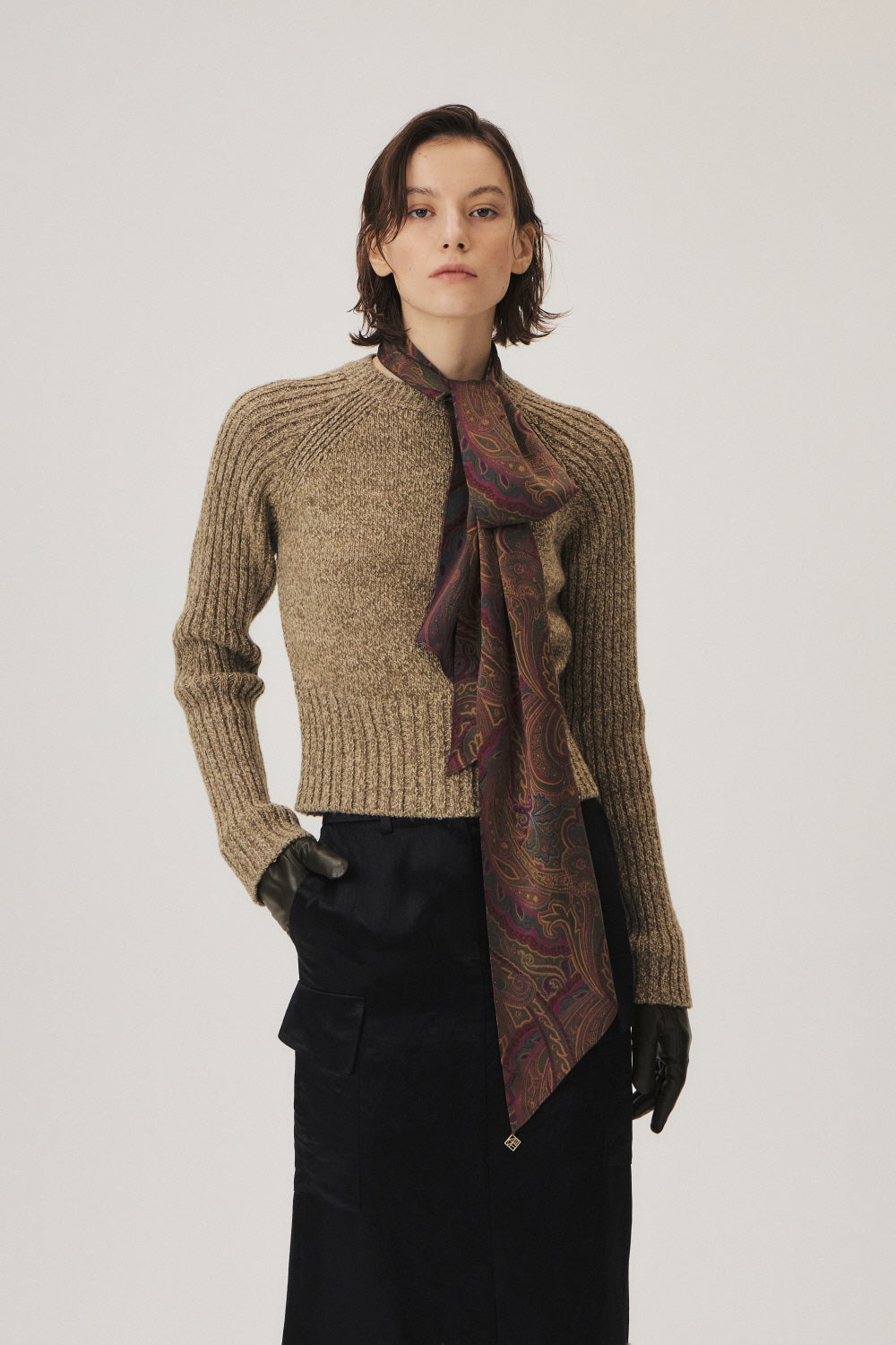 Patterned Skinny Silk Scarf