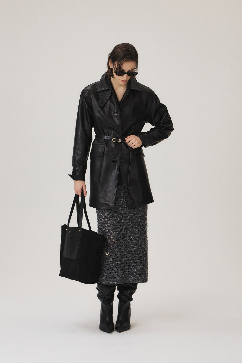 ロストコントロール　 BUFF LEATHER COAT　サイズ２　黒 Napa Leather Half Coat
