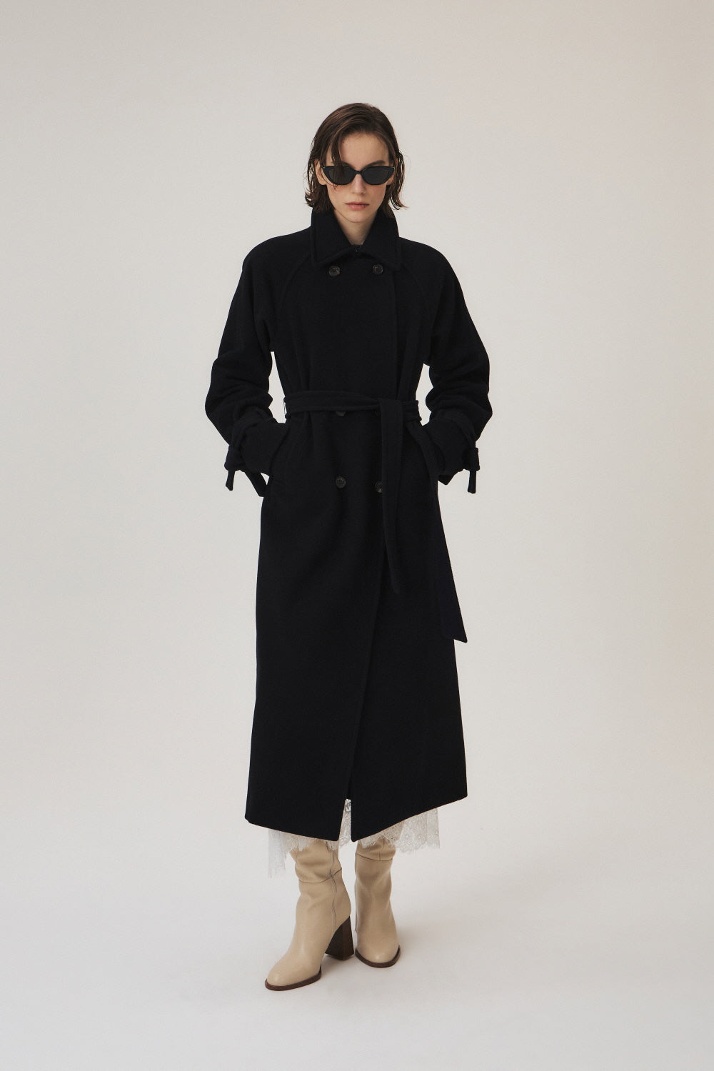 Ribbon Sleeves Wool Coat