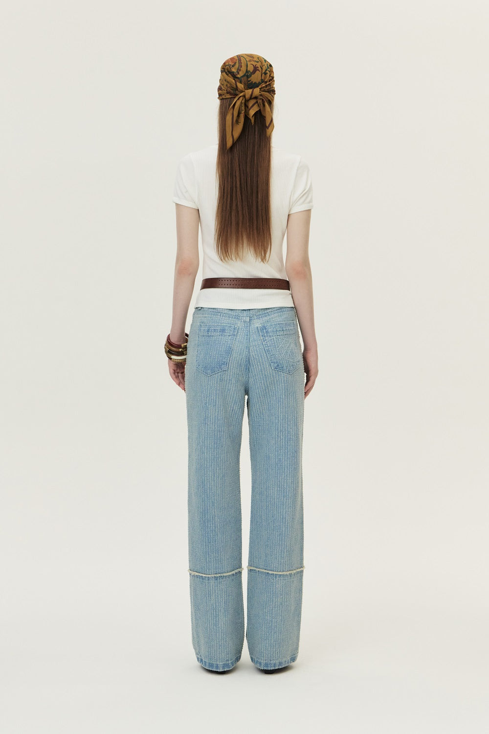 Punched Semi-wide Denim Pants, Light Blue