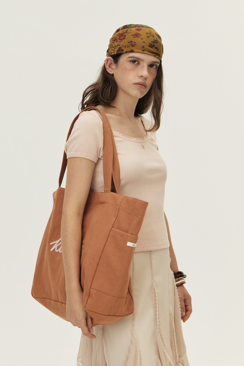 Logo Embroidered Canvas Bag, Orange